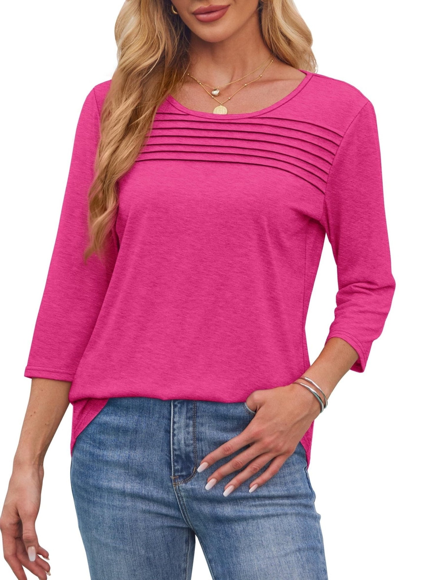 Moana Pleated 3/4 Sleeve Top