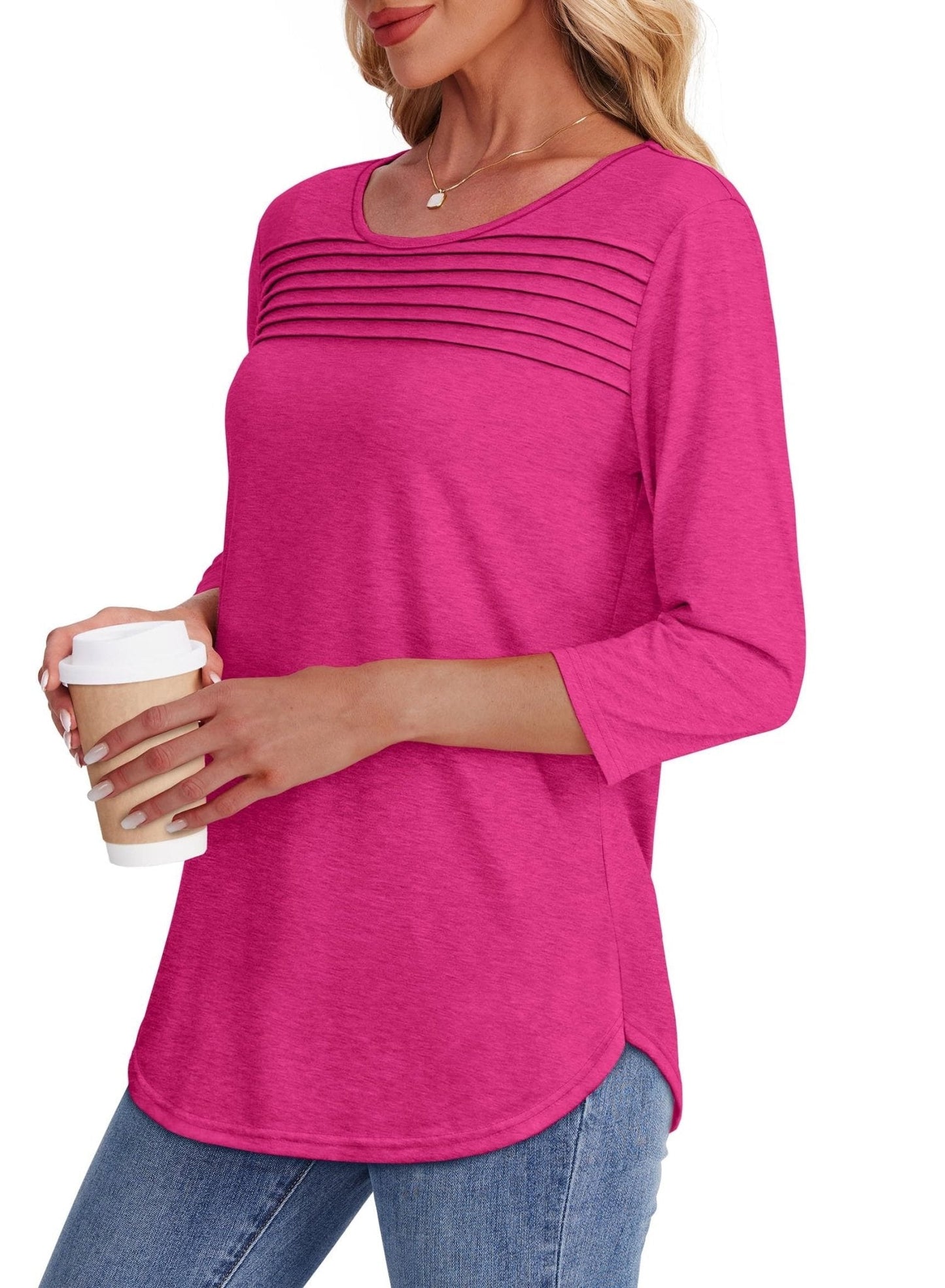 Moana Pleated 3/4 Sleeve Top