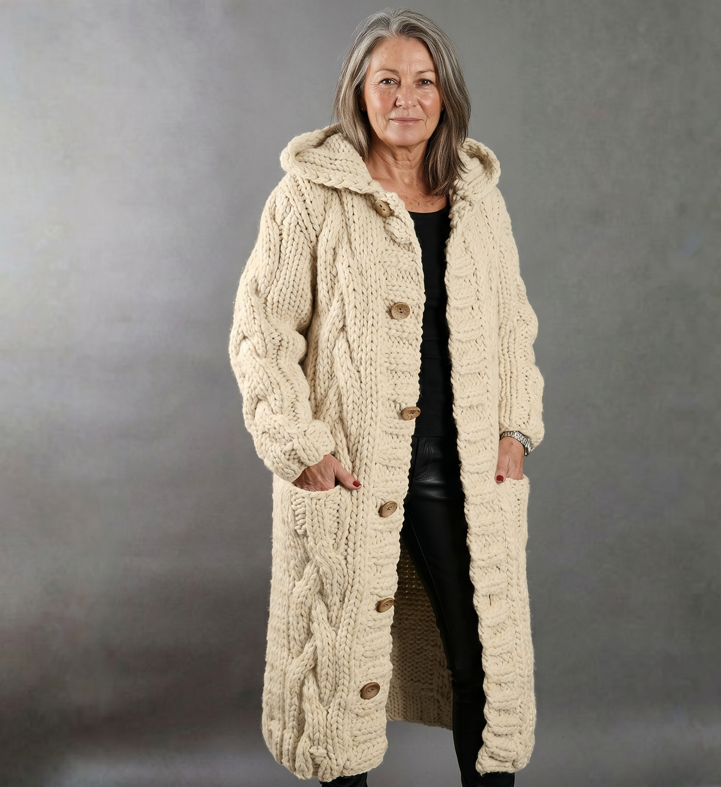 Alessia Elegant Cable Knit Coat