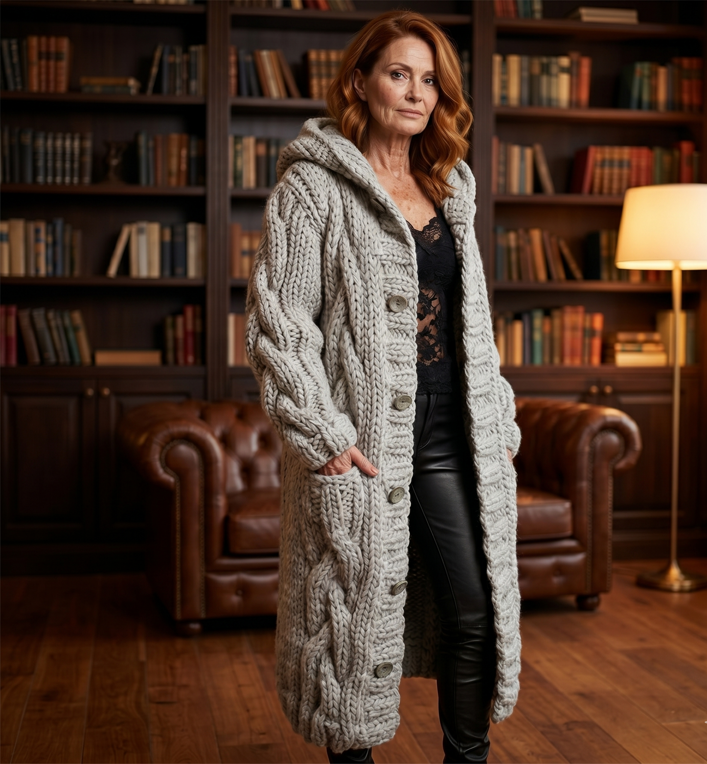 Alessia Elegant Cable Knit Coat