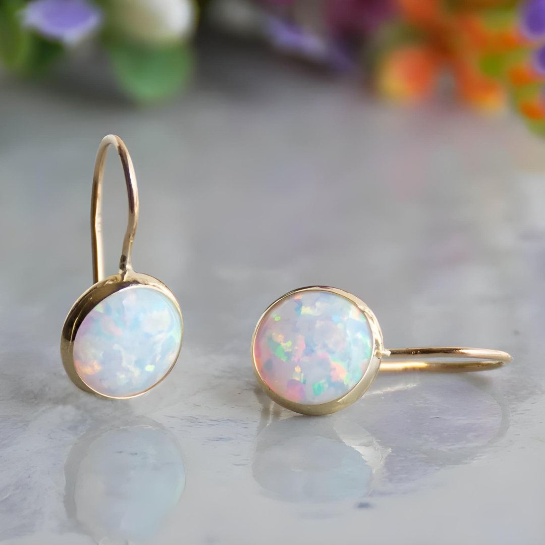 Nikki Vintage Opal Stone Gold Earrings