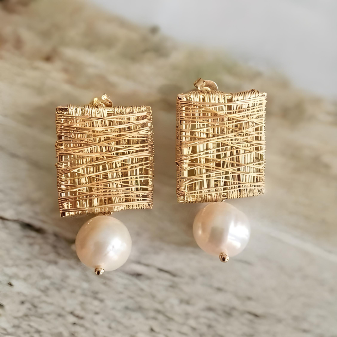 Gail Vintage Golden Threads with Pearl Earrings