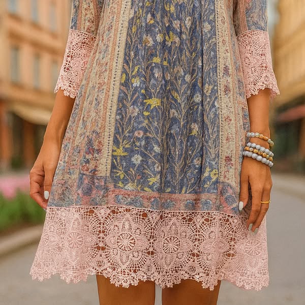 Sylvie Vintage Printed Lace Dress