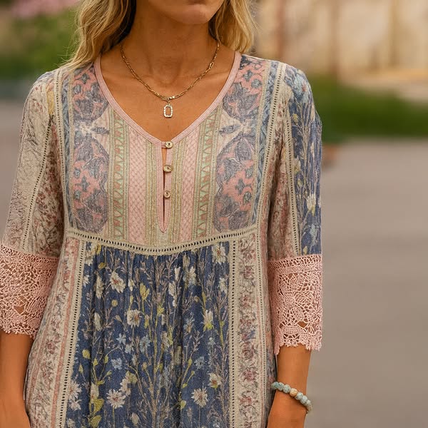 Sylvie Vintage Printed Lace Dress
