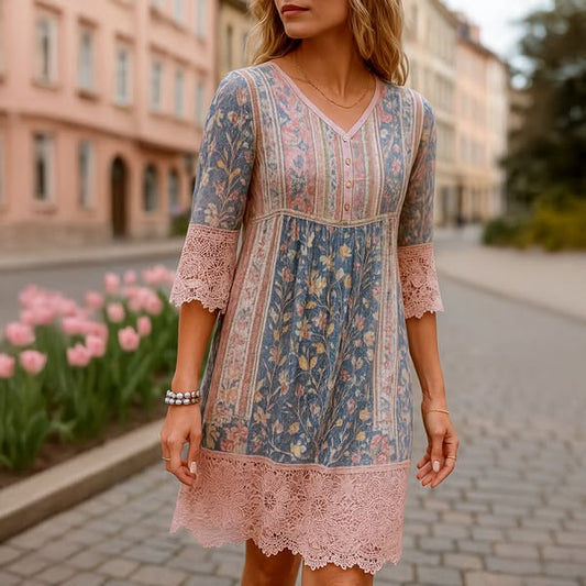 Sylvie Vintage Printed Lace Dress