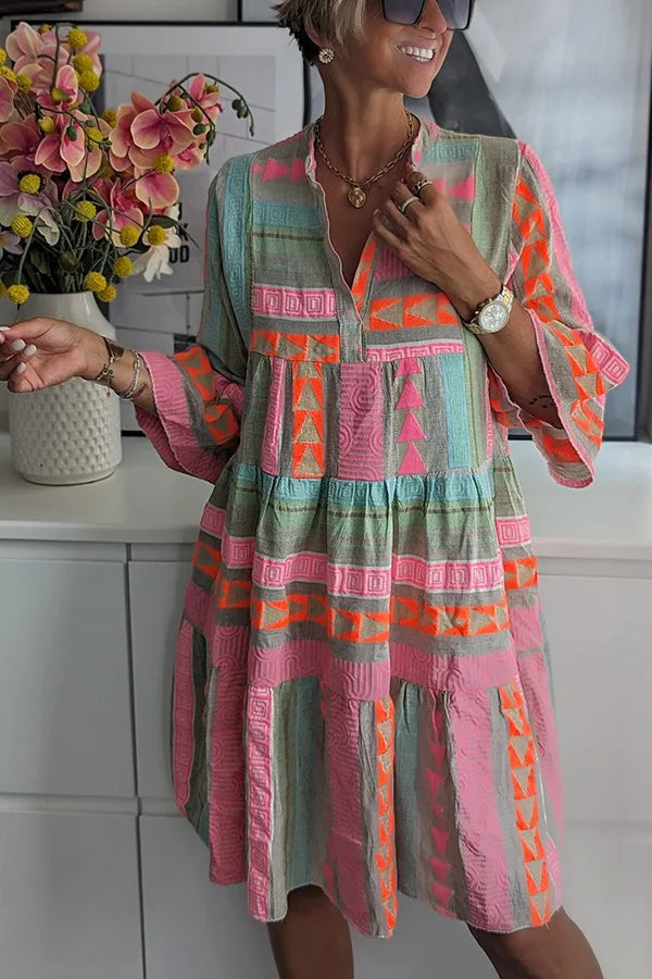 Elodie Chic V-Neck Cotton Hemp Dress