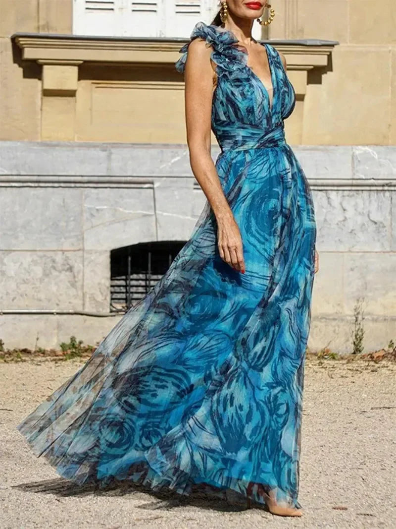Clarissa Peacock Blue Maxi Dress