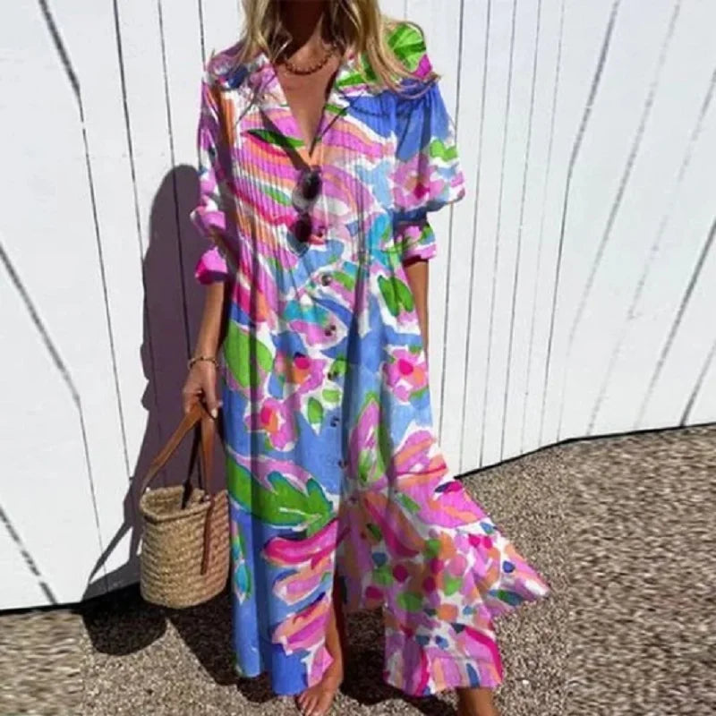Alyssa Boho Puff Sleeve Maxi Dress