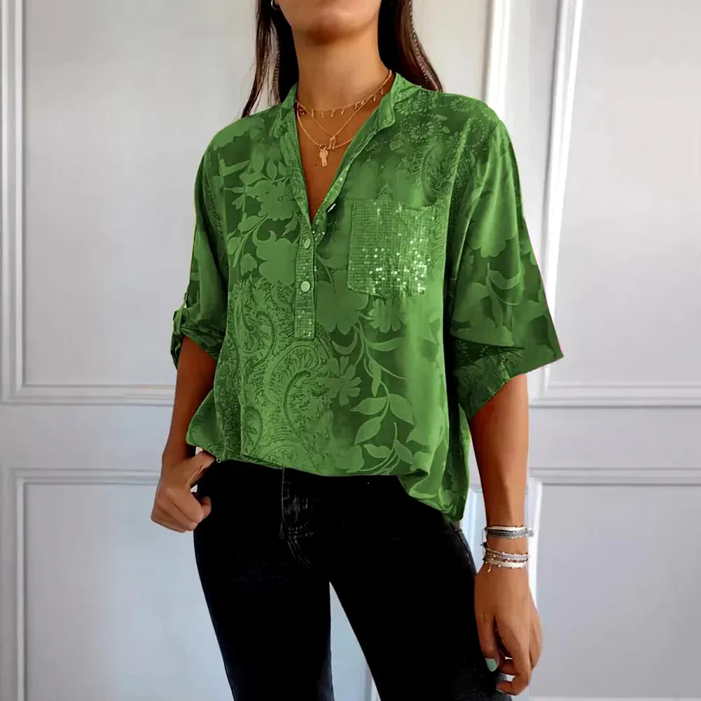 Savannah Stylish Print V-neck Blouse