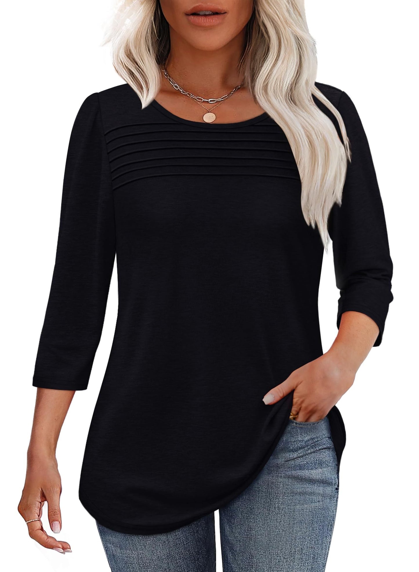 Moana Pleated 3/4 Sleeve Top