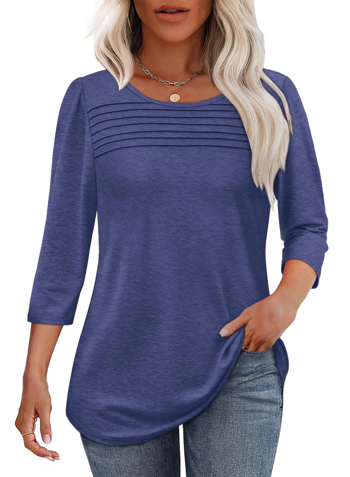 Moana Pleated 3/4 Sleeve Top