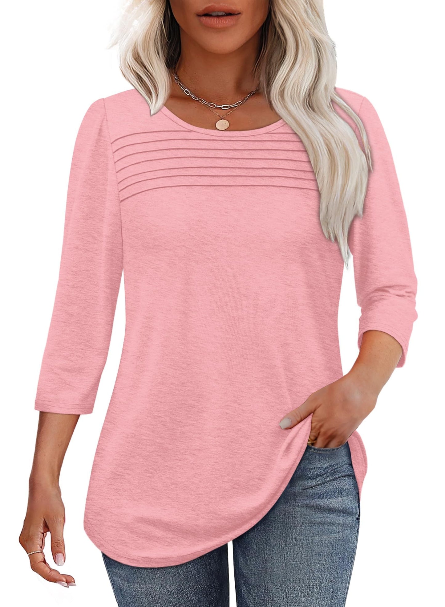 Moana Pleated 3/4 Sleeve Top