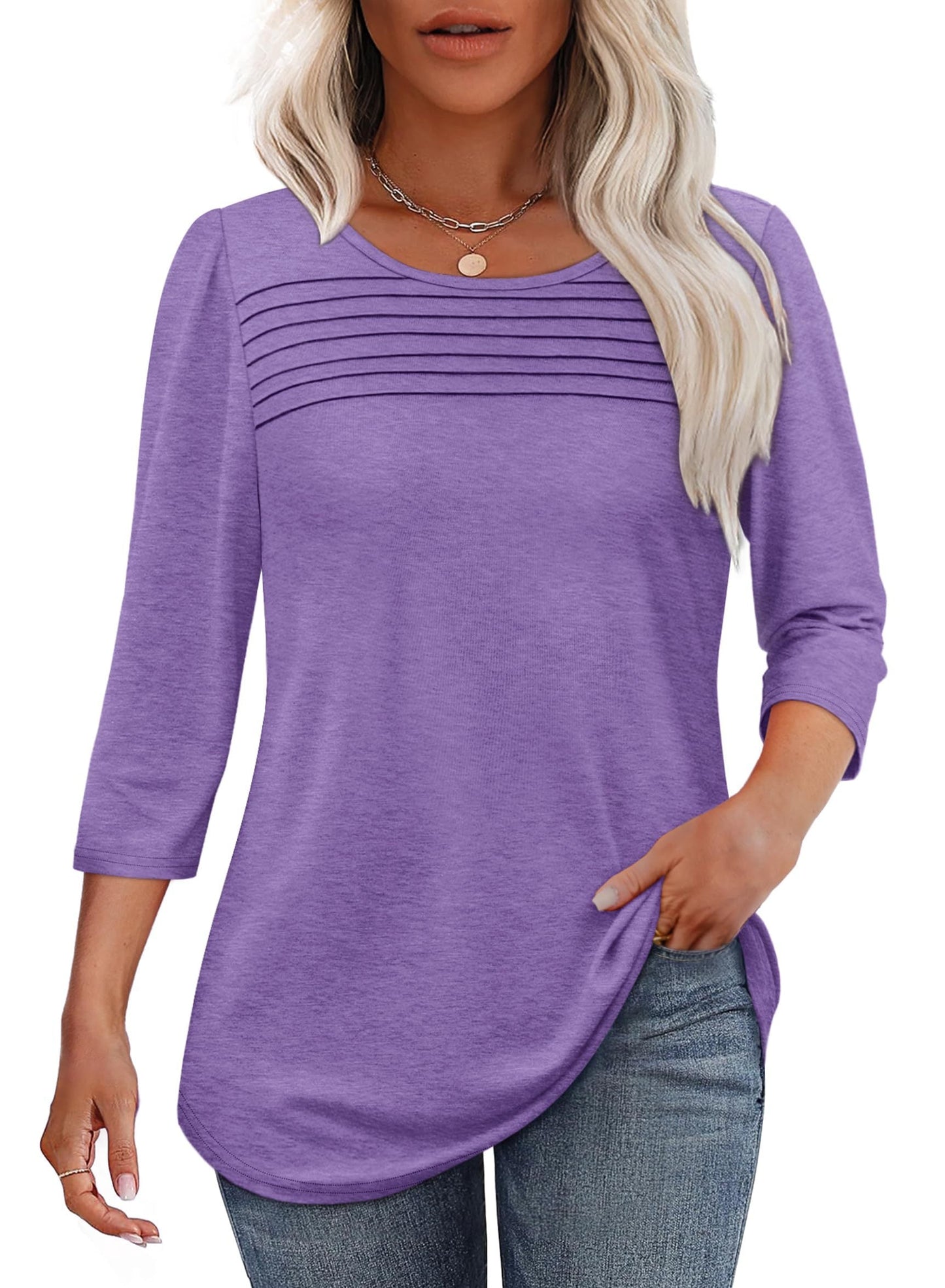 Moana Pleated 3/4 Sleeve Top