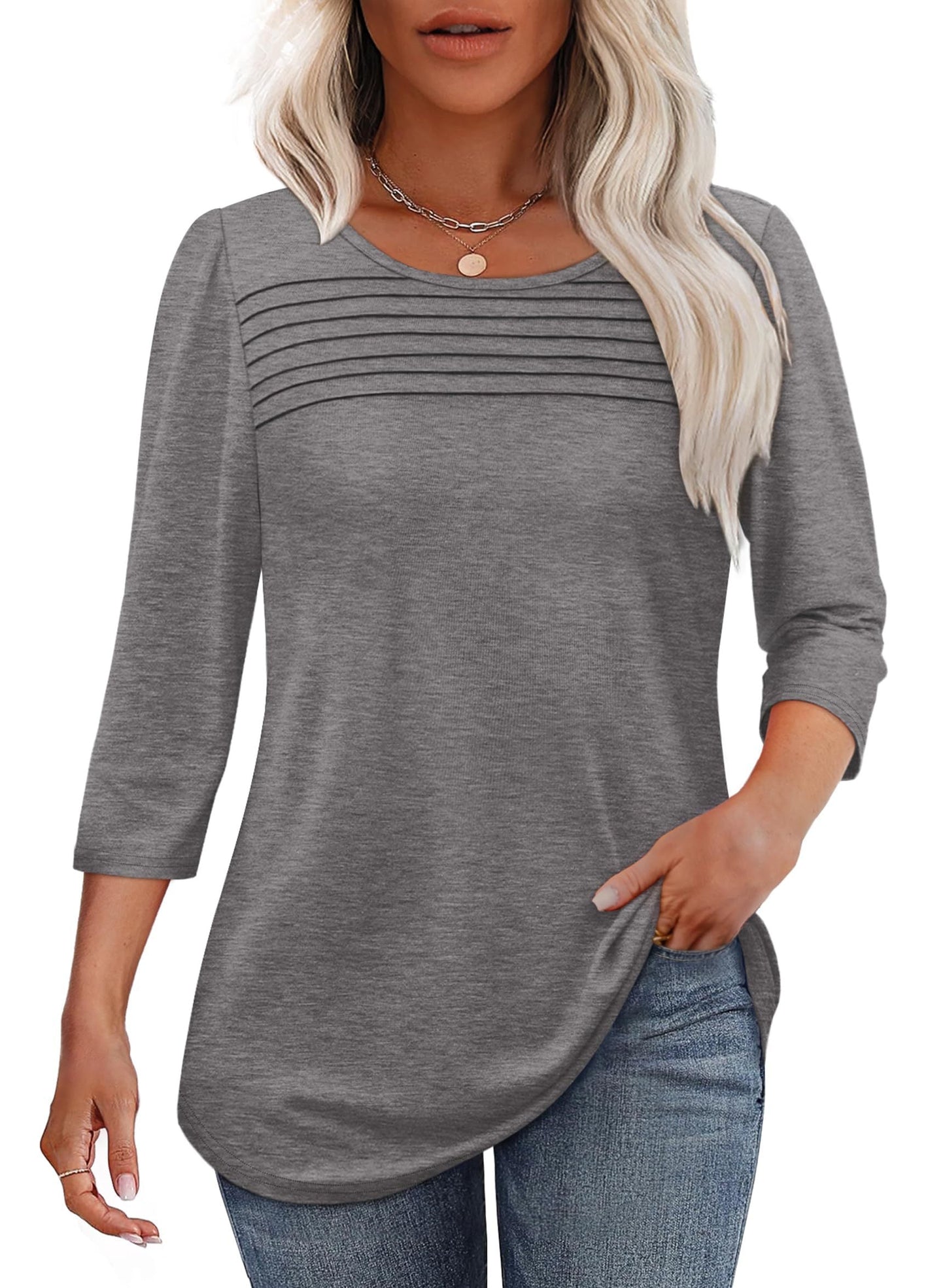 Moana Pleated 3/4 Sleeve Top