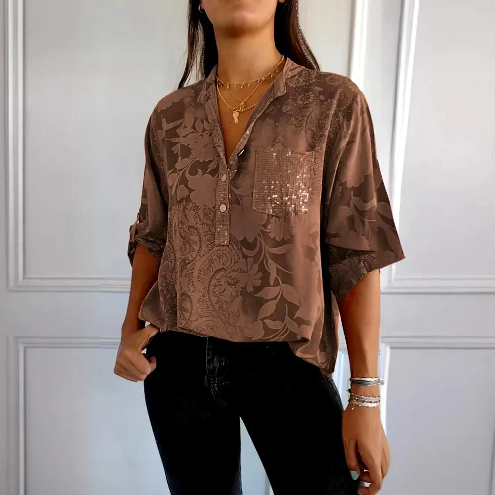 Savannah Stylish Print V-neck Blouse