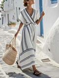 Ariah Elegant Cross-Neck Linen Dress