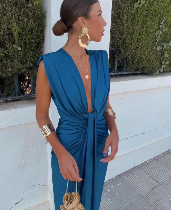 Katida Party Dress with Deep V-neck