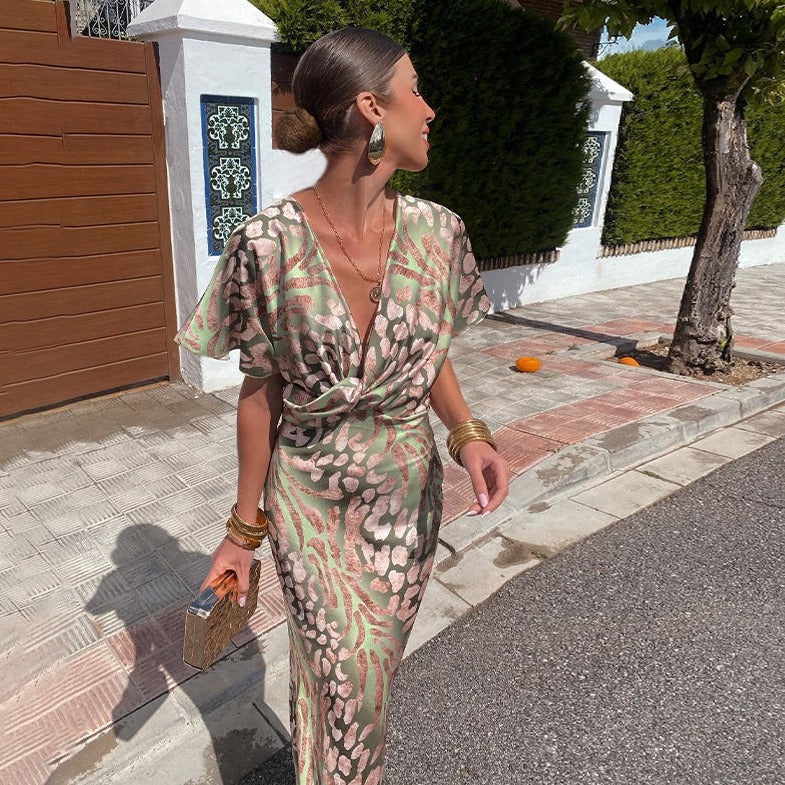 Karine Twisted Maxi Dress with V-Neck