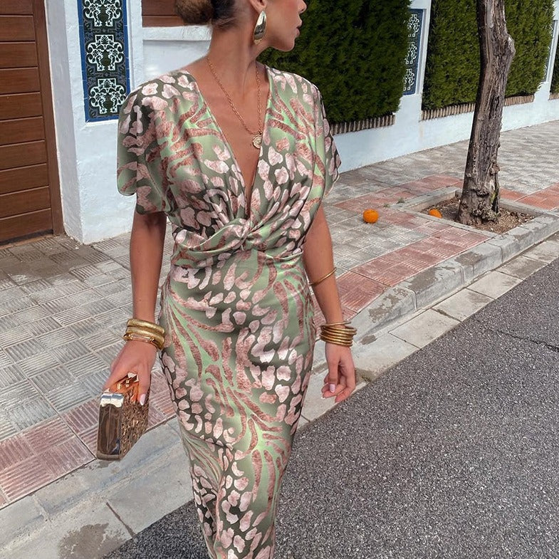 Karine Twisted Maxi Dress with V-Neck