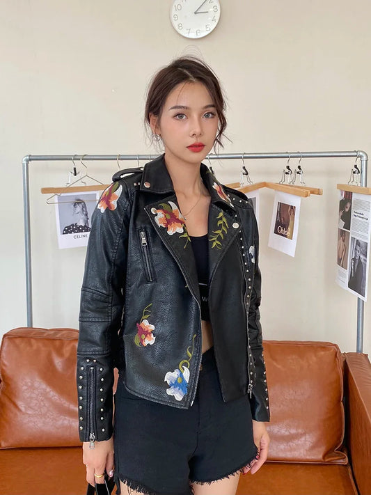 Rose Ladies Floral Leather Jacket