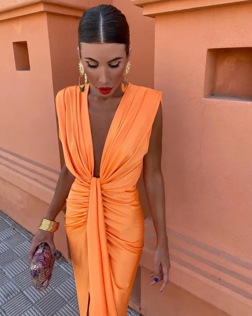 Katida Party Dress with Deep V-neck