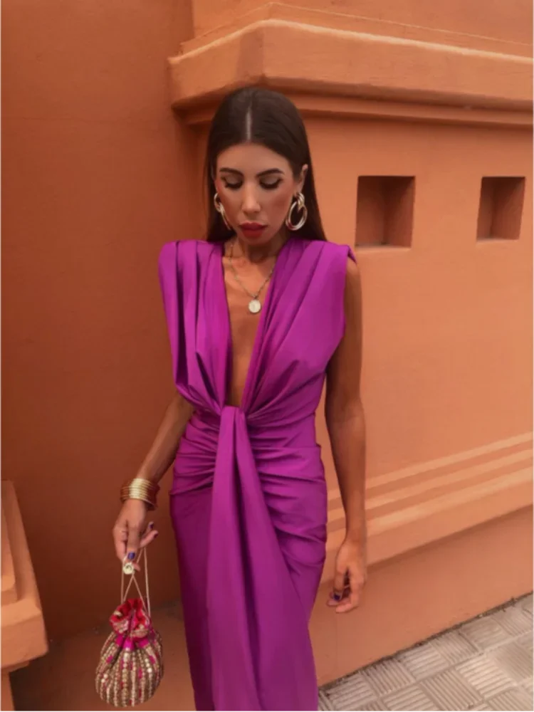 Katida Party Dress with Deep V-neck
