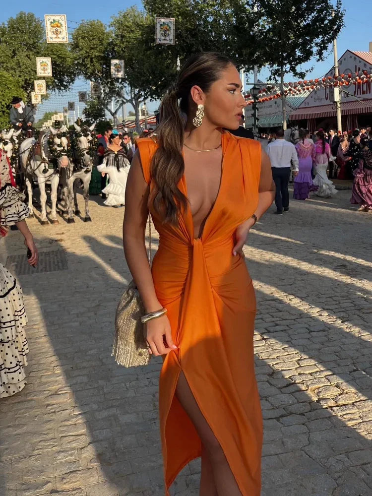 Katida Party Dress with Deep V-neck