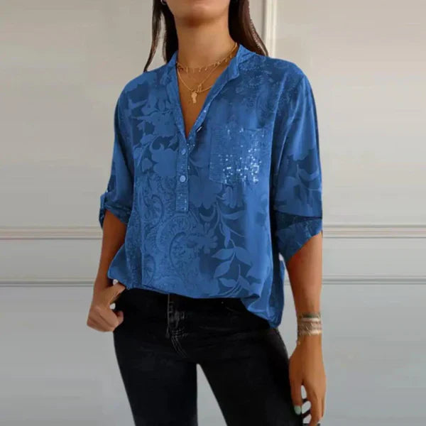 Savannah Stylish Print V-neck Blouse