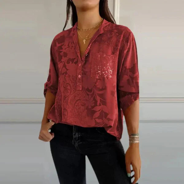 Savannah Stylish Print V-neck Blouse