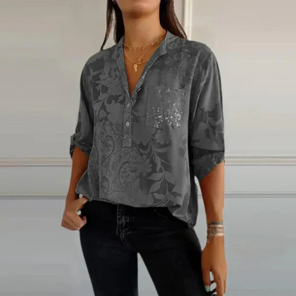 Savannah Stylish Print V-neck Blouse