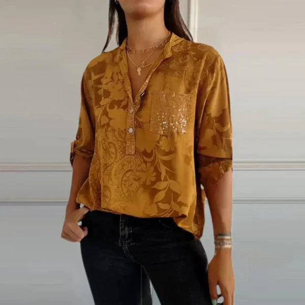 Savannah Stylish Print V-neck Blouse