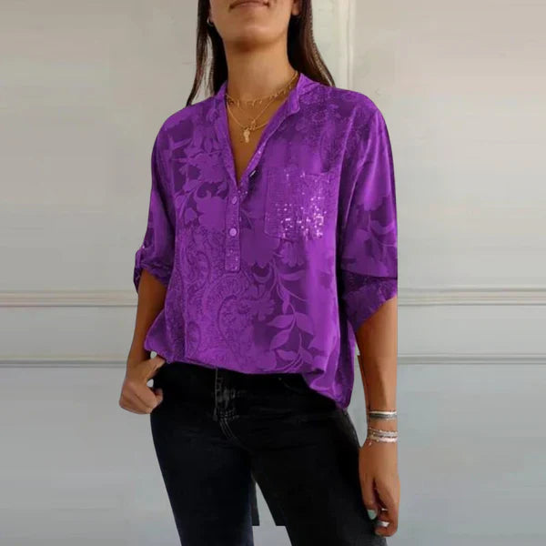 Savannah Stylish Print V-neck Blouse