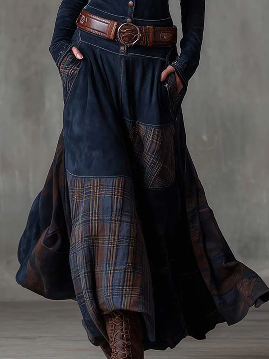 Natasha Vintage Plaid Suede Maxi Dress