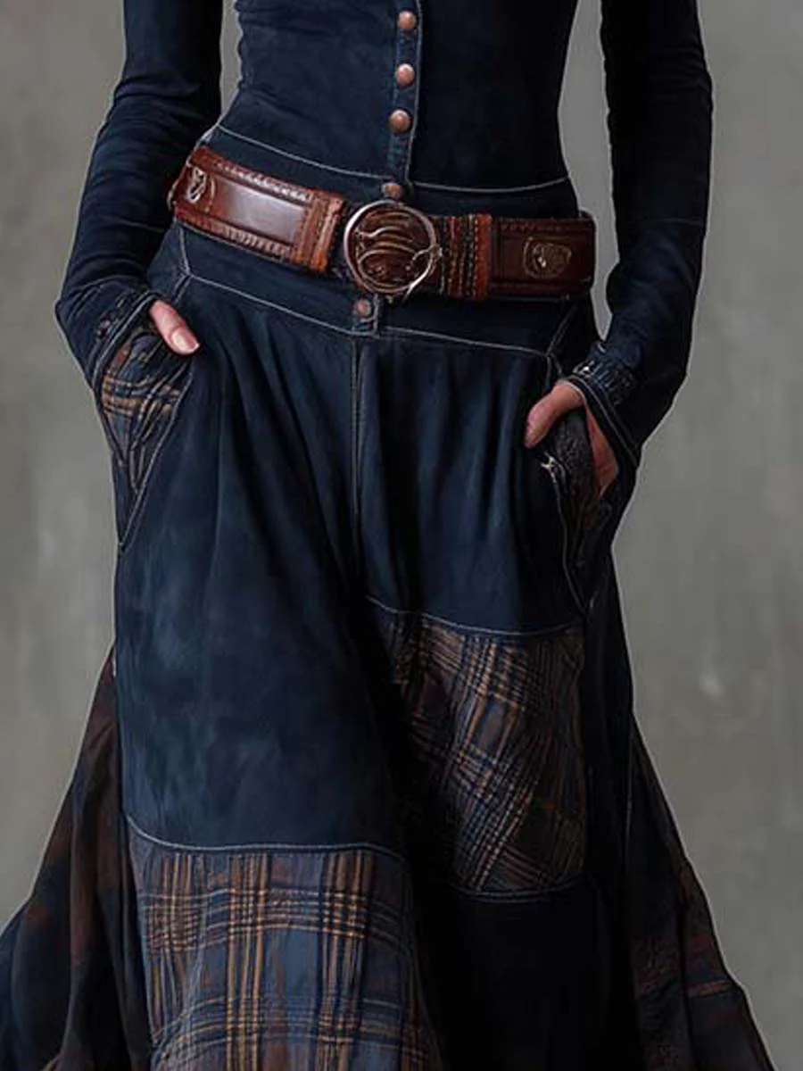 Natasha Vintage Plaid Suede Maxi Dress