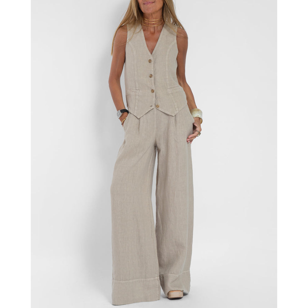Ashia Women Sleeveless V-neck 2 Piece Set
