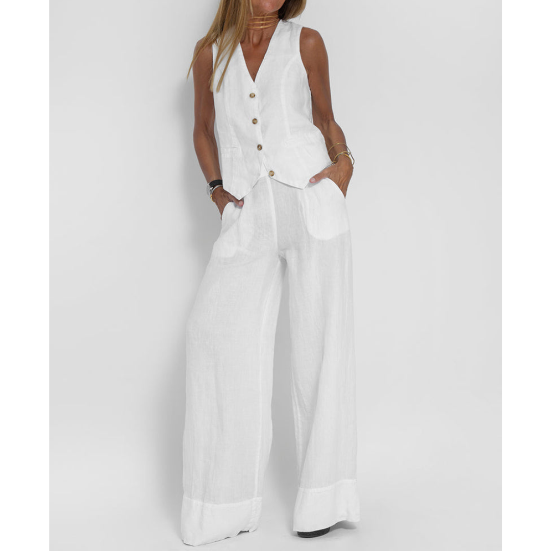 Ashia Women Sleeveless V-neck 2 Piece Set