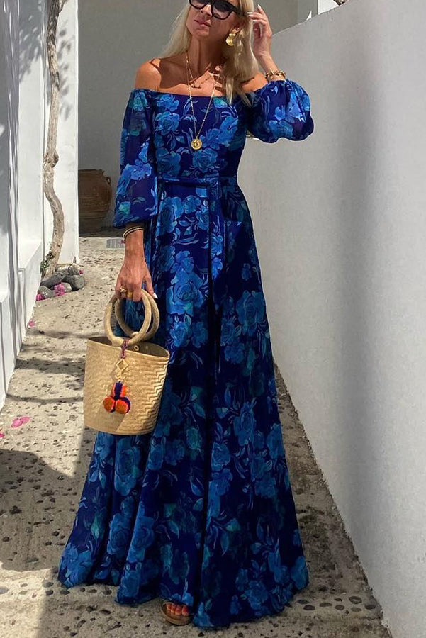 Lila Floral Off-Shoulder Maxi Dress