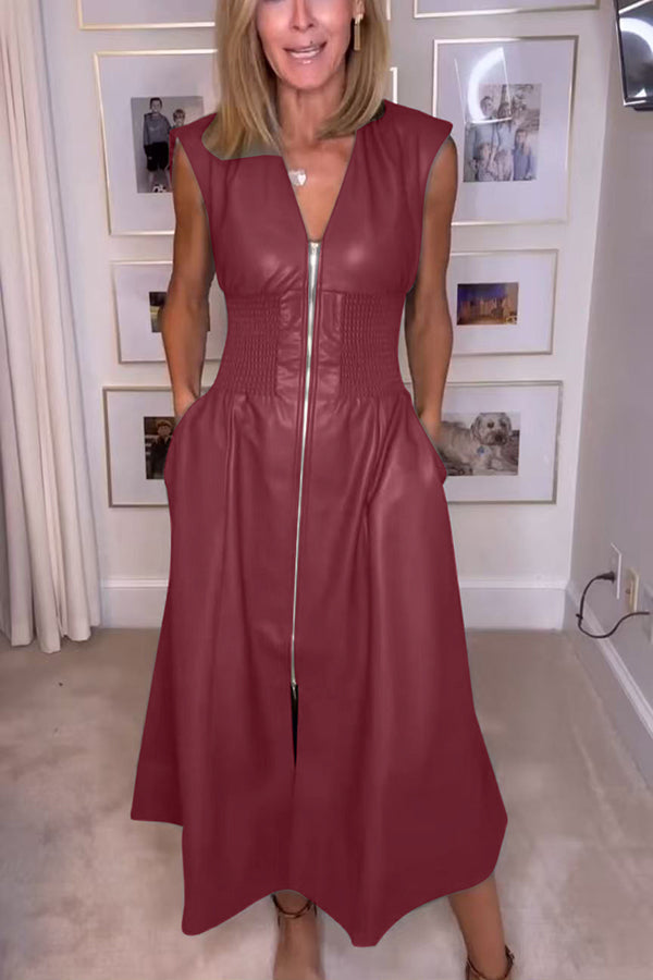 Lorelei Elegant Faux Leather Midi Dress