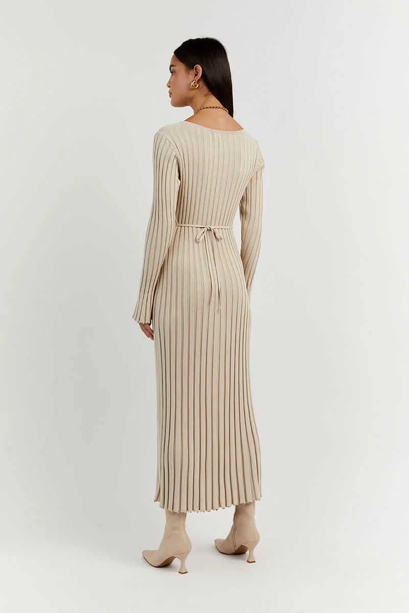 Demi V-neck midi dress with sleeves