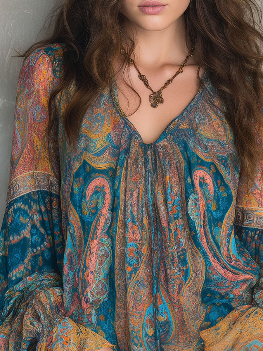 Selah Boho Paisley Chiffon Blouse