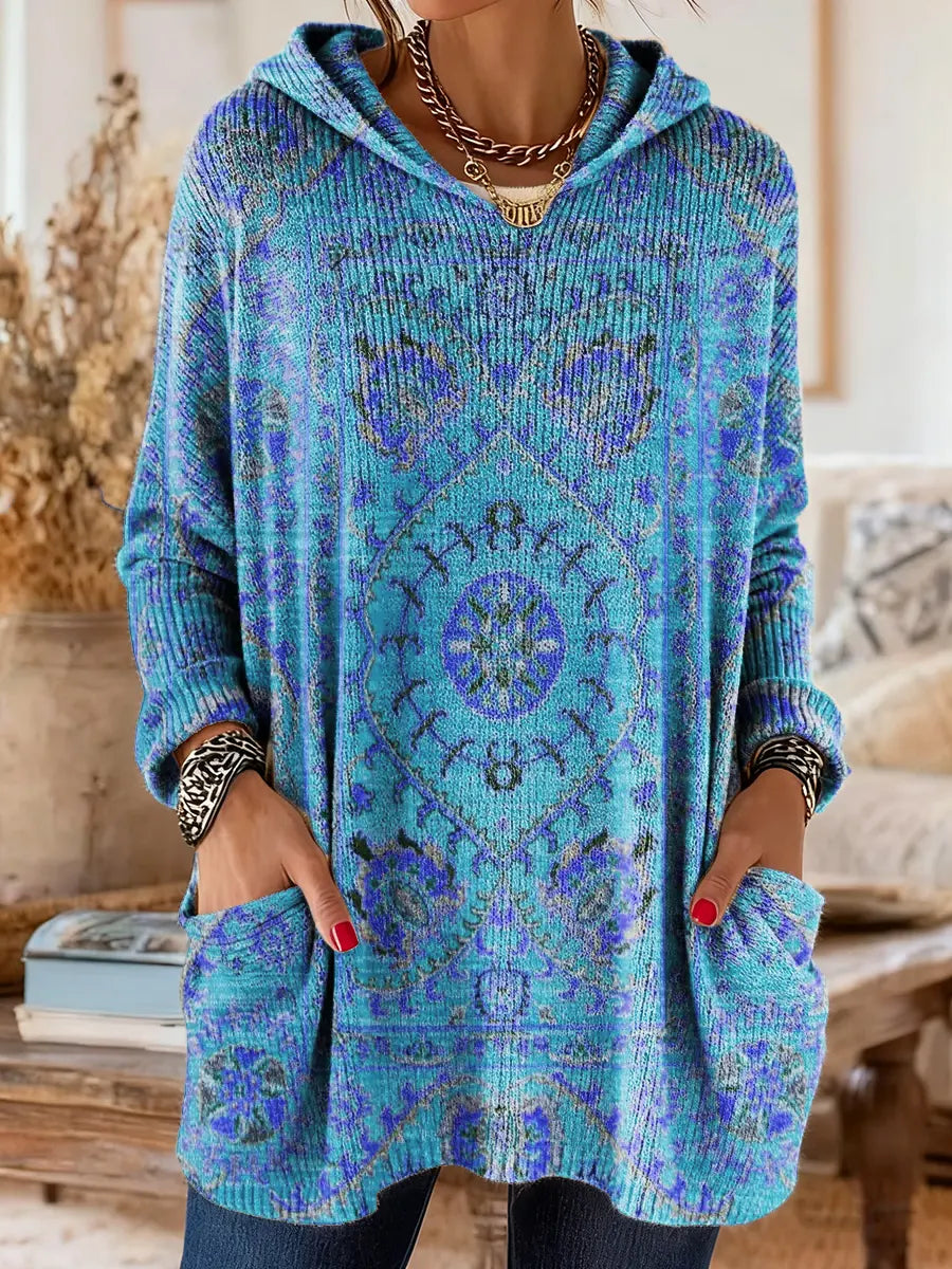 Alice Retro Ethnic Print Hooded Tunic