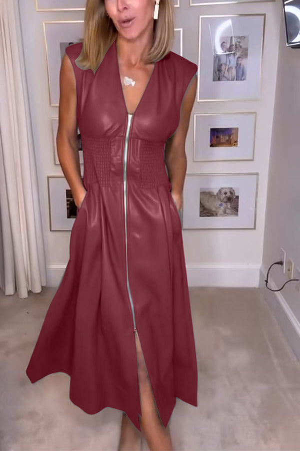 Lorelei Elegant Faux Leather Midi Dress