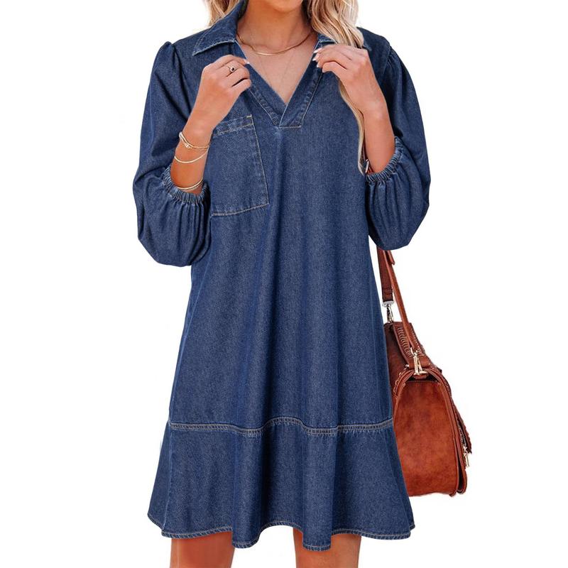 Layla Classic Soft Washed Denim Puff Sleeve Dress