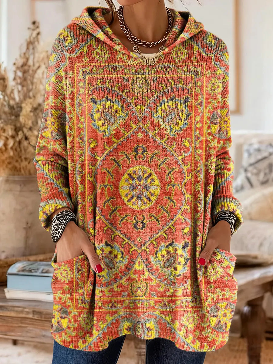 Alice Retro Ethnic Print Hooded Tunic
