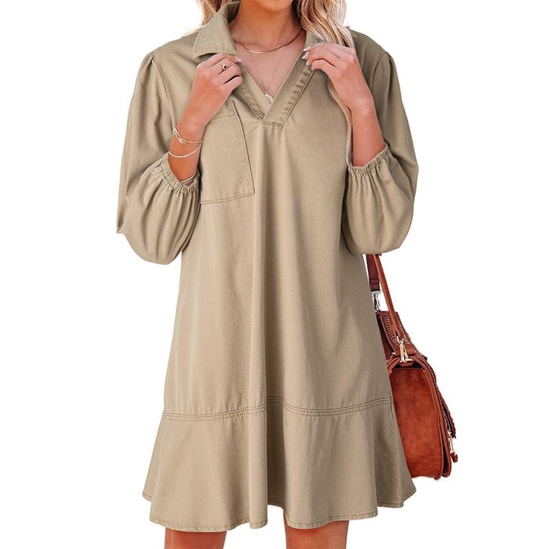 Layla Classic Soft Washed Denim Puff Sleeve Dress