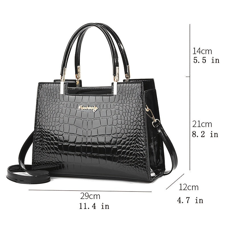 Brielle Glossy Crocodile Patterned Handbag