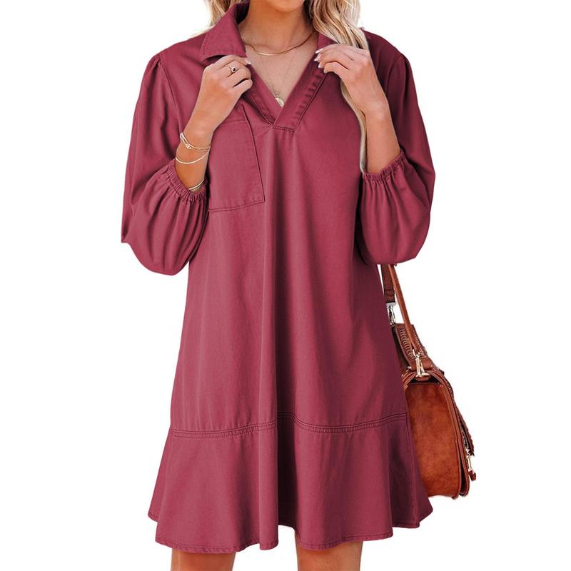 Layla Classic Soft Washed Denim Puff Sleeve Dress