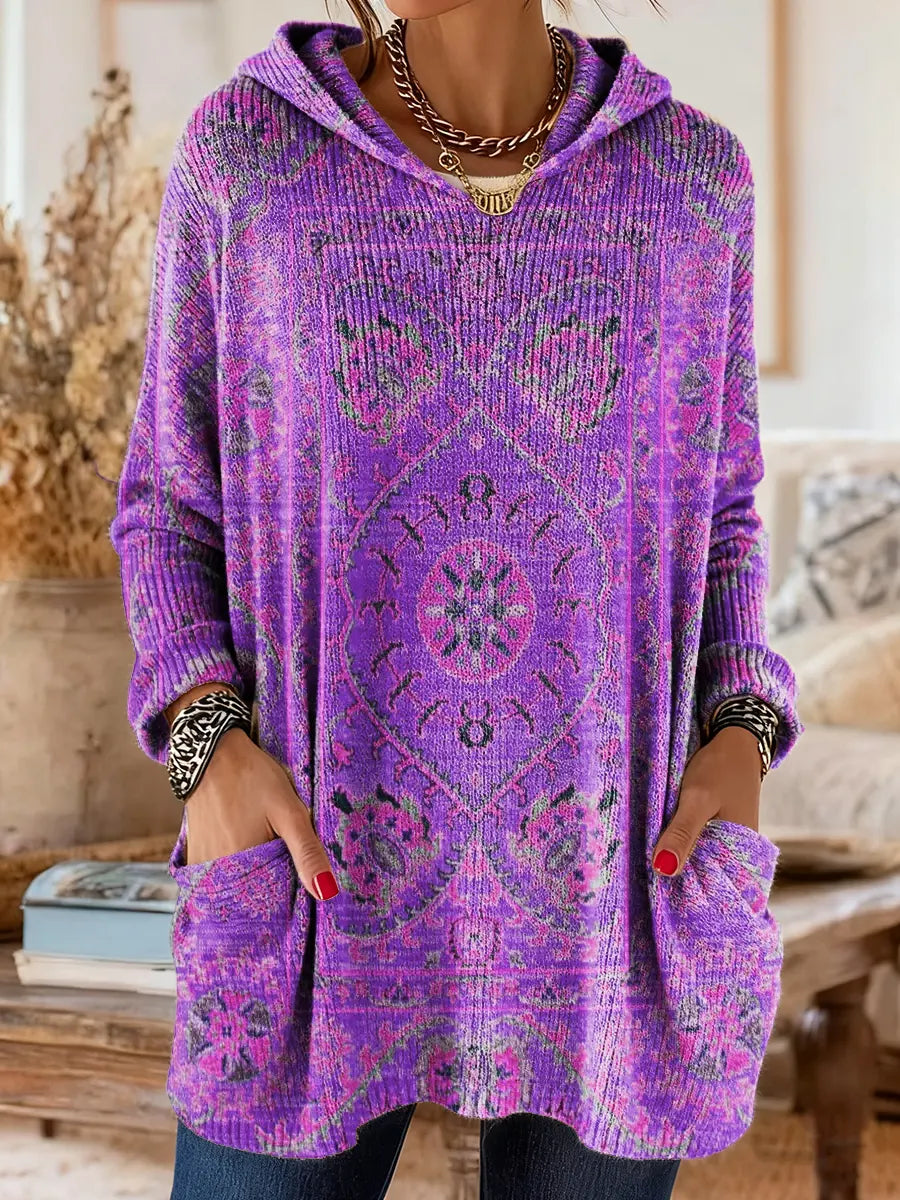 Alice Retro Ethnic Print Hooded Tunic