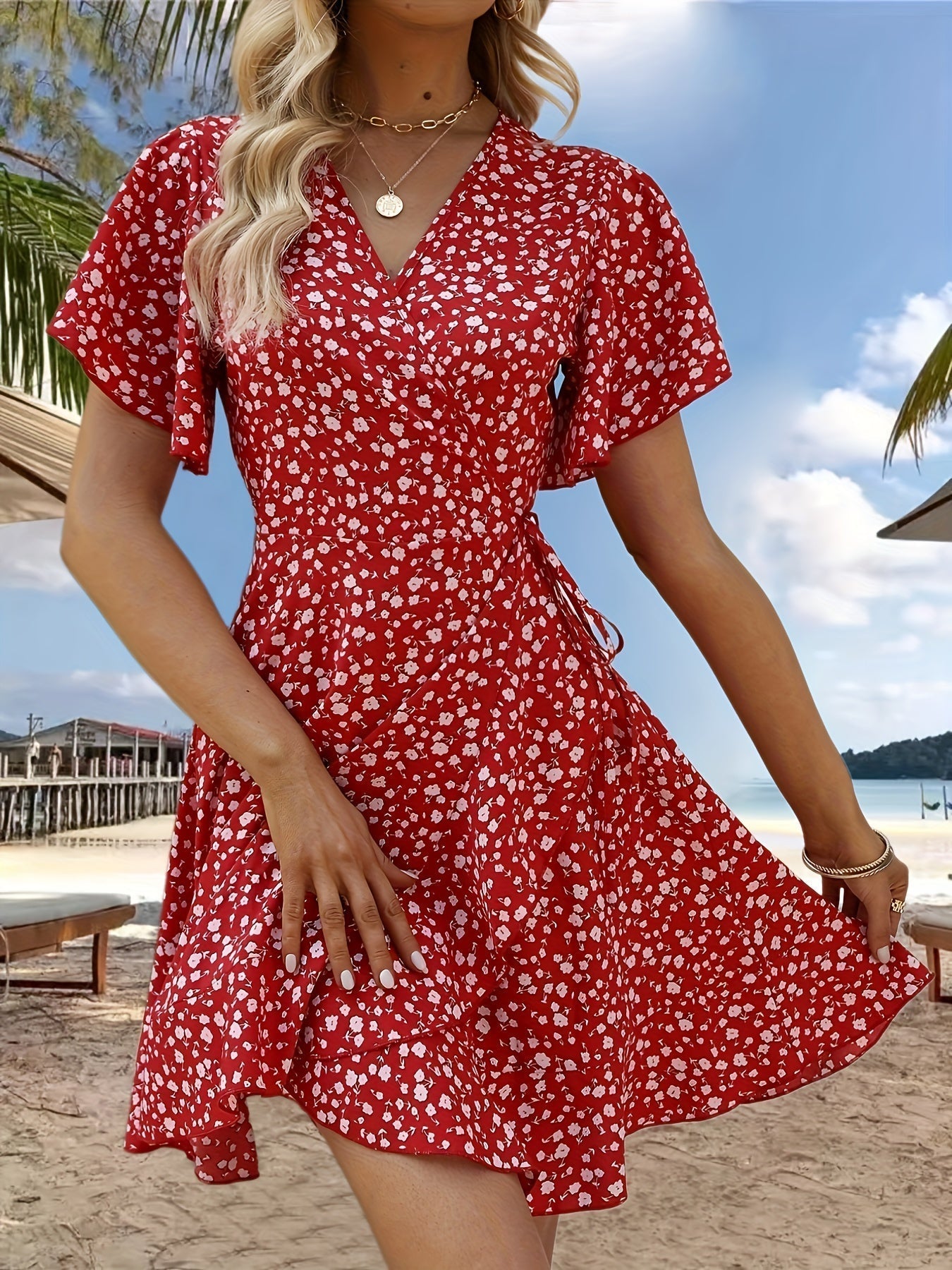 Modern Amy Floral Print V-neck Dress