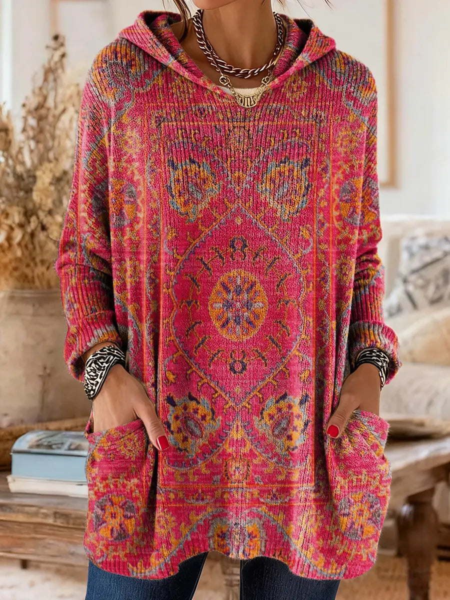 Alice Retro Ethnic Print Hooded Tunic